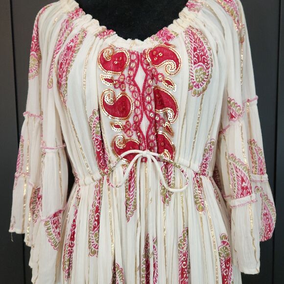 Anthropologie Me 2 Magic Womens Boho Maxi Dress Red/Gold SZ L - Picture 3 of 8